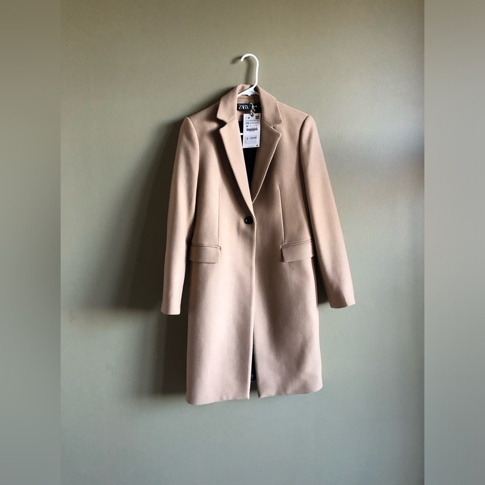 NWT Zara Women Manteco Tan Camel Beige Wool Blended Coat Size XS